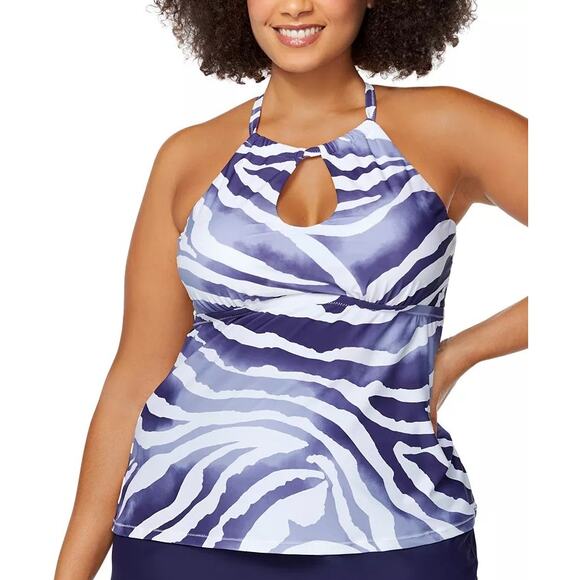 Raisins Curve Women Navy Stripe Sambava Rosalie Swim Tankini Top Plus Size 16W - Picture 1 of 3
